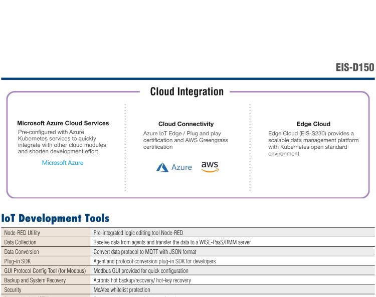 研華EIS-D150 研華EIS-D150，邊緣計(jì)算系統(tǒng)，支持Intel 第六代處理器，可選i3/i5/i7 CPU，最高支持 16 GB內(nèi)存，具備豐富擴(kuò)展接口 2 x LAN，4 x COM，6 x USB等，同時(shí)還可以擴(kuò)展 iDoor 和 ARK-Plus 模組增加更多的擴(kuò)展能力，可以根據(jù)現(xiàn)場(chǎng)應(yīng)用需求，靈活定制。