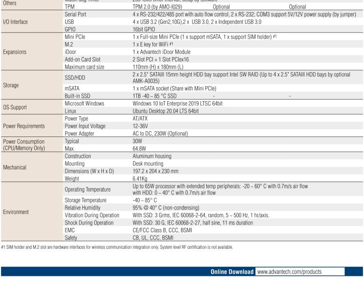 研華EIS-S232 研華 EIS-S232，邊緣計(jì)算系統(tǒng)服務(wù)器，支持Intel 第十代處理器，可選i3/i5/i7 Xeon CPU，DDR4 最高32GB，最多可支持4 x 2.5寸硬盤，具備豐富擴(kuò)展接口 2 x LAN，6 x COM，8 x USB，1 x PCIE，2 x PCI。產(chǎn)品生命周期長，穩(wěn)定可靠。