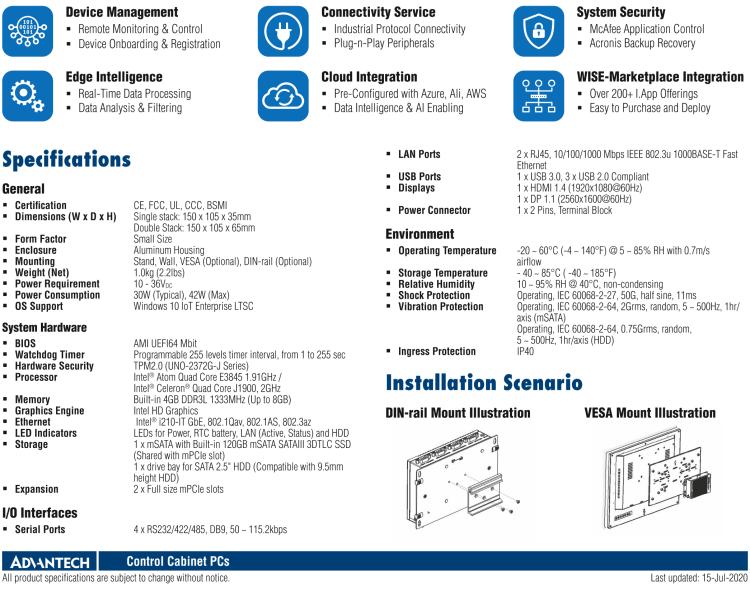 研華ESRP-RMM-UNO2372 ESRP-RMM series help you to power up your IoT solution with asset management edge gateways by WISE-DeviceOn. Enable a reliable device operation.