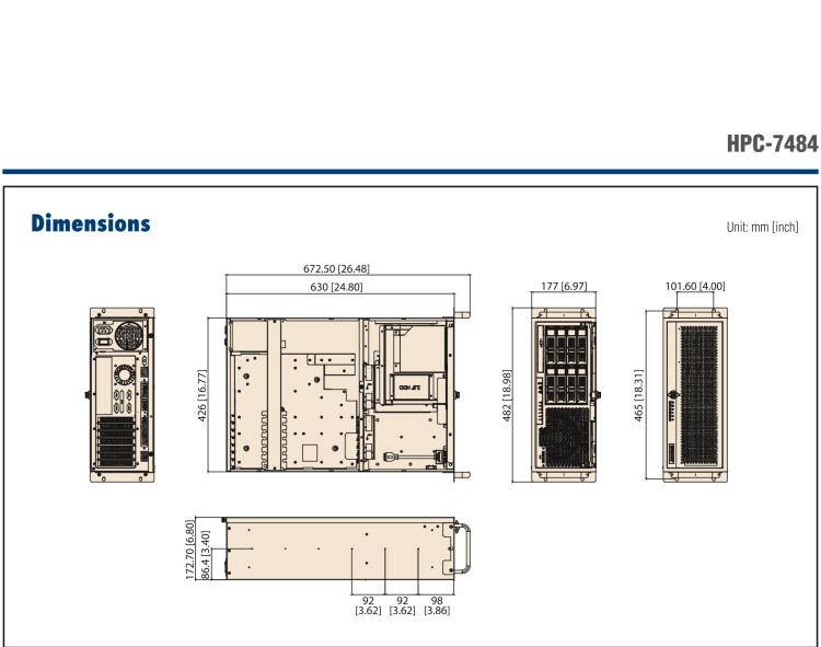 研華HPC-7484 4U Rackmount / Tower Chassis for EATX/ATX/MicroATX Motherboard with 8 Hot Swap Drive Trays