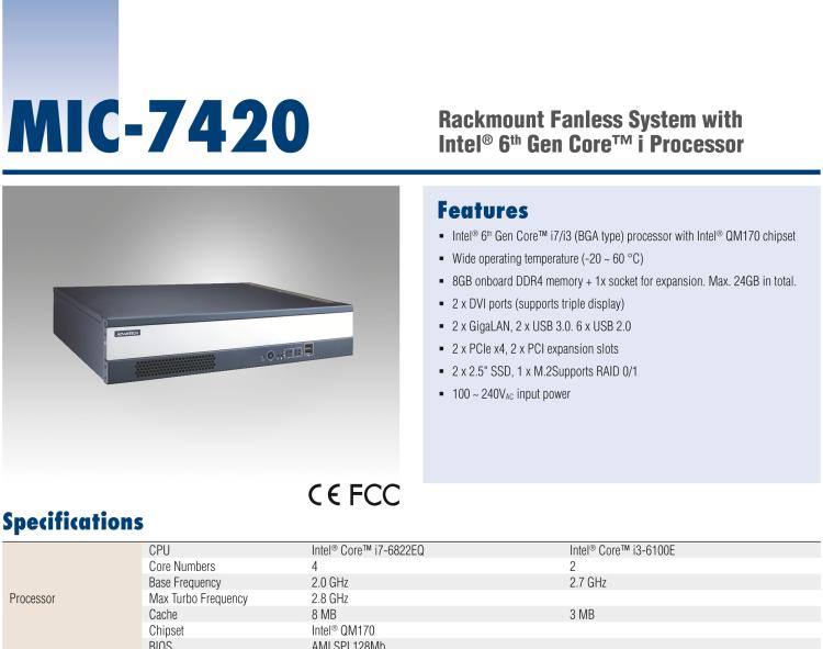 研華MIC-7420 Compact Fanless System with Intel? 6th Gen Core? i Processor