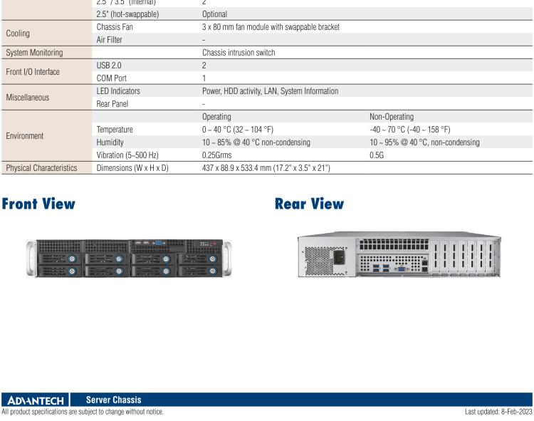 研華HPC-7282 2U 機(jī)架式機(jī)箱，適用于 Micro/ATX 服務(wù)器主板，支持8個(gè)2.5寸/3.5寸熱插拔硬盤，7個(gè)半高擴(kuò)展槽