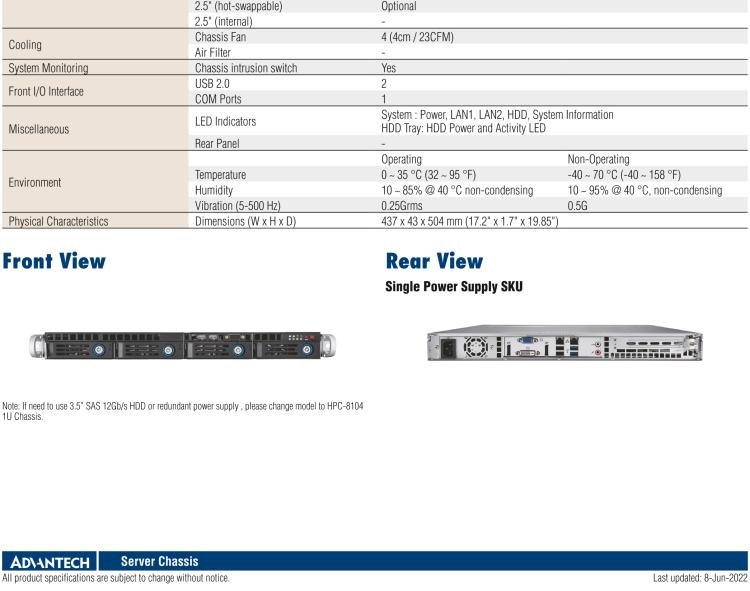 研華HPC-7140 1U 機(jī)架式服務(wù)器機(jī)箱，適用于 MicroATX/ATX 服務(wù)器主板，支持4個(gè)3.5"熱插拔盤(pán)位，1個(gè)全長(zhǎng)/半長(zhǎng)PCI-E x16擴(kuò)展插槽