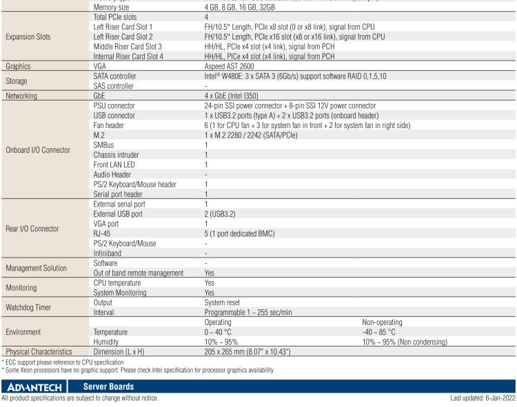 研華ASMB-610 LGA 1200 Intel? Xeon? W & 第十代 Core?專用服務器主板，帶4 x DDR4, 1 x PCIeX16, 2 x PCIeX4, 5 x USB 3.2, 3 x SATA 3, Quad LANs and和 IPMI