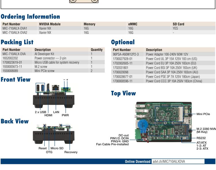 研華MIC-710AILX-DVA NVIDIA? Jetson Xavier NX開發(fā)板