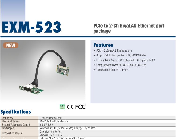 研華EXM-523 GigaLAN 以太網(wǎng)模塊、2-Ch、PCIe I/F