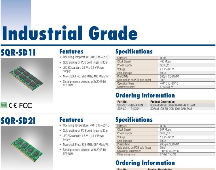 研華SQR-SD2I 工業(yè)級 DDR2 SODIMM