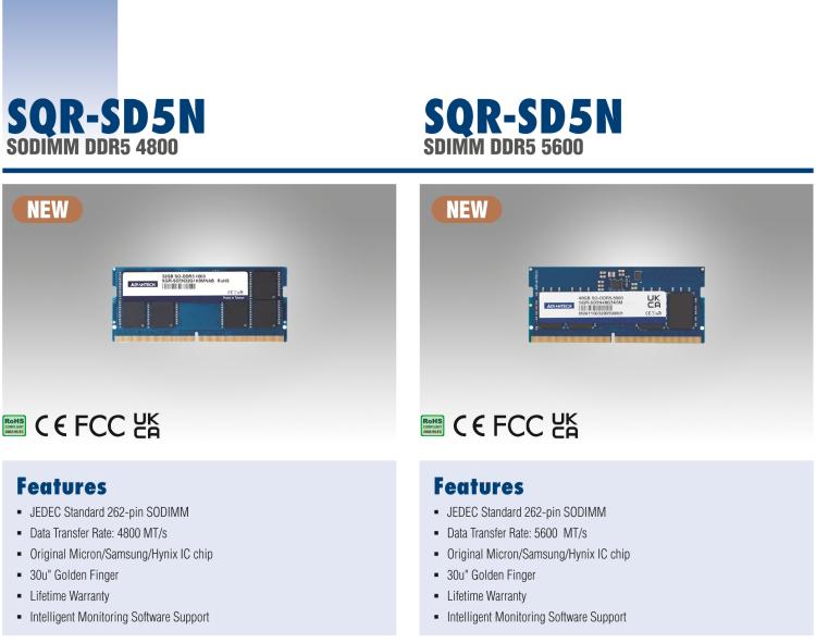 研華SQR-SD5N 工業(yè)級(jí) SODIMM DDR5