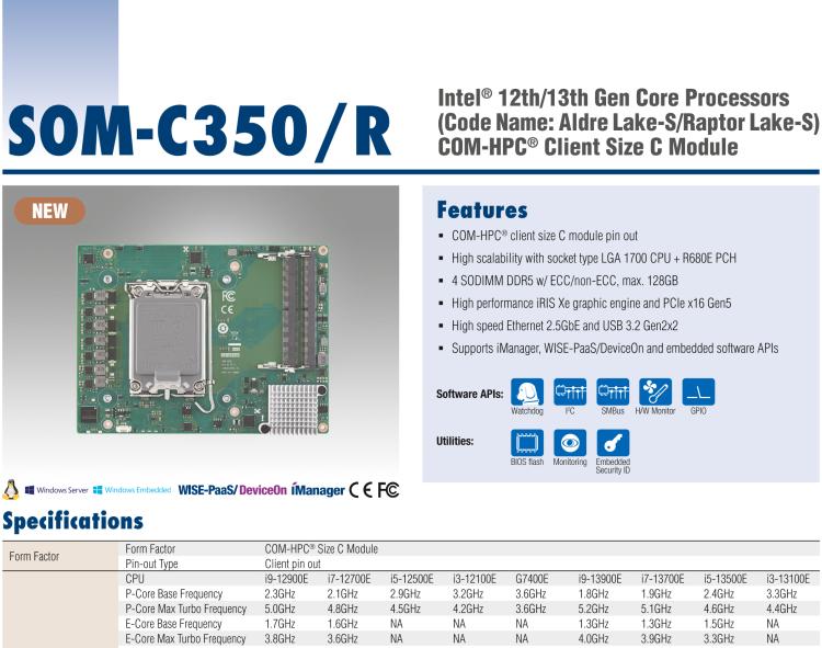 研華SOM-C350 Intel Alder Lake-S 可更換型 CPU，COM-HPC Client Size C 模塊