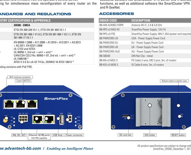 研華BB-SR30019110-SWH SmartFlex, Global, 5x Ethernet, Wi-Fi, PoE PD, Plastic, Without Accessories