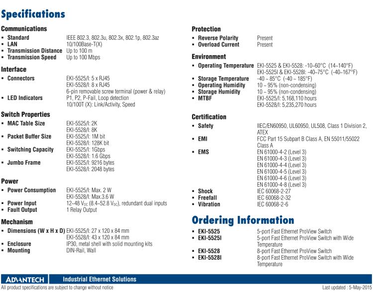 研華EKI-5528I 8端口百兆ProView（組態(tài)）系列寬溫型工業(yè)以太網(wǎng)交換機(jī)