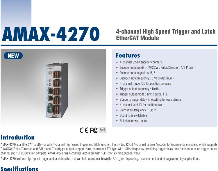 研華AMAX-4270 4-channel High Speed Trigger and Latch EtherCAT Module