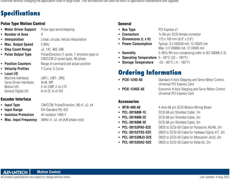 研華PCIE-1245E 通用型經濟4軸步進和伺服電機控制PCI總線卡