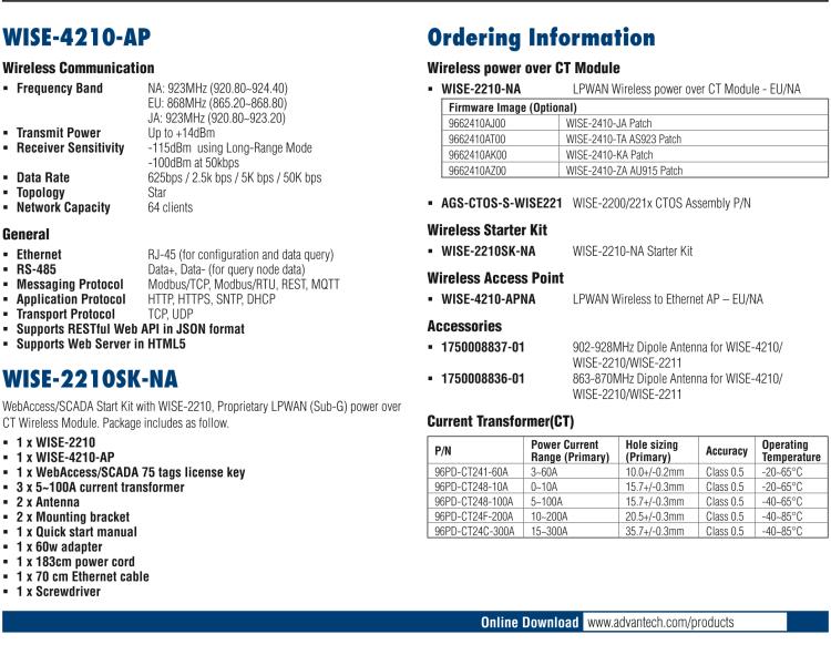 研華WISE-2210 專有 LPWAN(Sub-G) 無(wú)線自供電CT節(jié)點(diǎn)