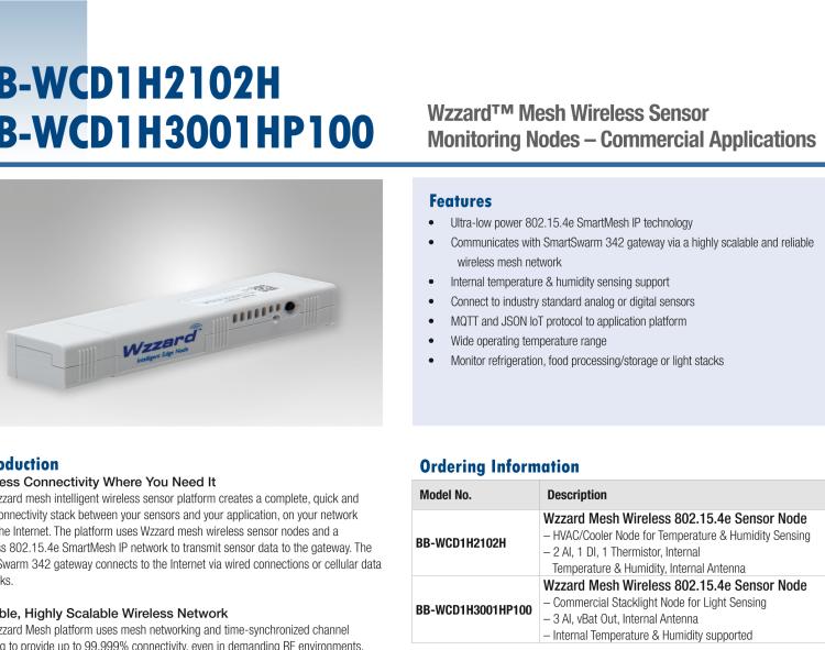 研華BB-WCD1H3001HP100 Wzzard Mesh Indoor Node - Temp, Humidity, 3 AI, 100ms Vbat Power Out