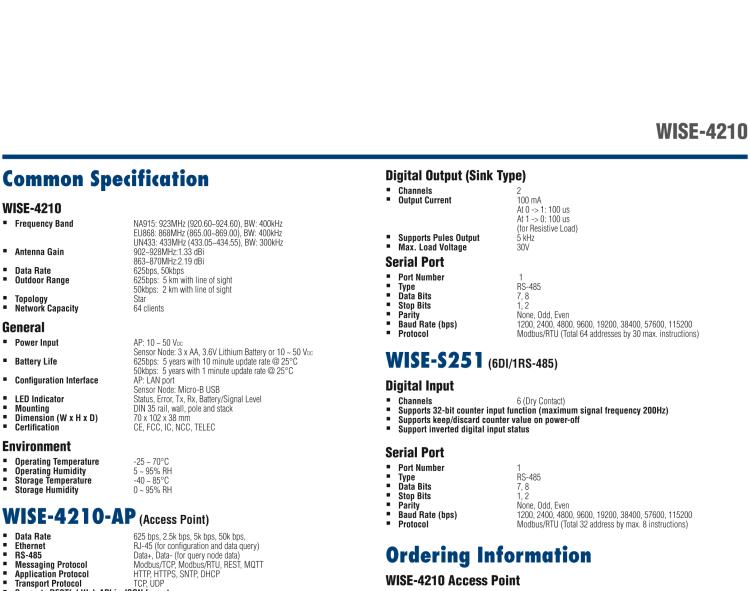 研華WISE-4210-S251 具有6通道數(shù)字輸入端口和RS-485的LPWAN無線傳感器節(jié)點