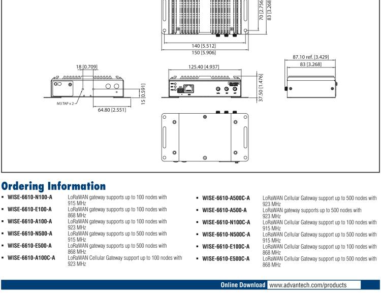 研華WISE-6610-E100 Hardened LoRaWAN 8-Channel Gateway EU 868 MHz - Support 100 nodes