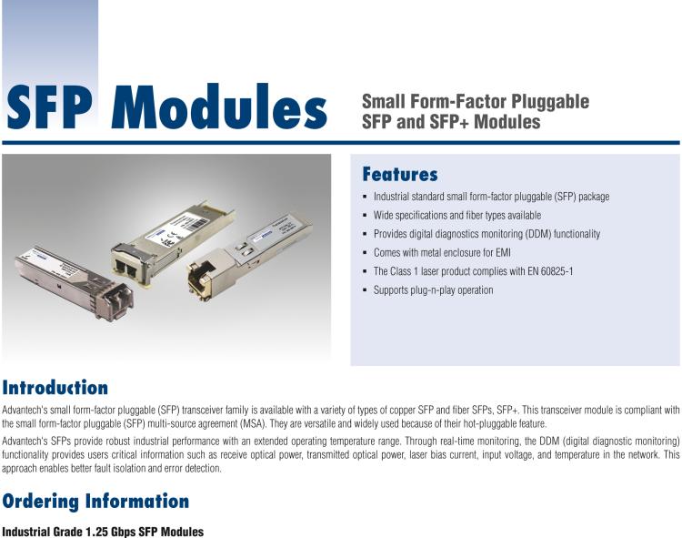 研華SFP-GMM-2K IE-SFP/1250-ED，多模1310-LC 2km（也被稱為808-38206）