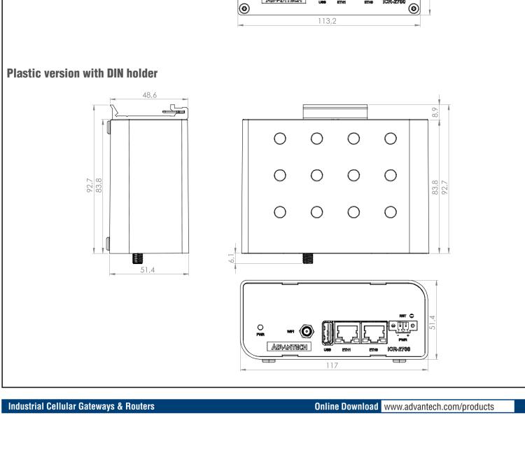 研華ICR-2701 ICR-2700, EMEA, 2x Ethernet, USB, Metal, Without Accessories