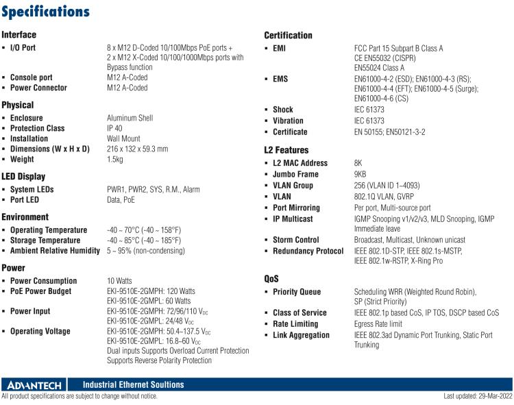 研華EKI-9510E-2GMPL 10個百兆M12 POE端口網(wǎng)管EN50155交換機， 支持24/48 VDC供電