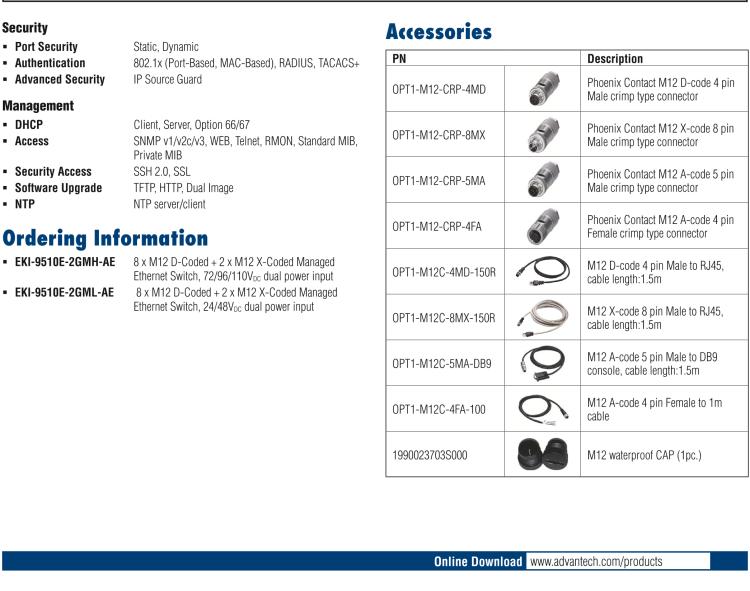 研華EKI-9510E-2GML 10個(gè)百兆M12端口網(wǎng)管型EN50155交換機(jī)， 支持24/48 VDC供電