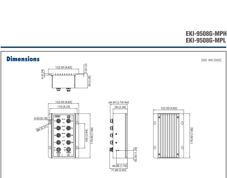 研華EKI-9508G-MPH 8個千兆M12 POE端口非網(wǎng)管EN50155交換機(jī)， 支持72/96/110 VDC供電