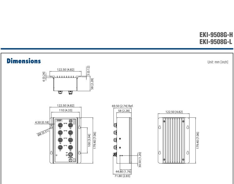 研華EKI-9508G-L 8個(gè)千兆M12端口非網(wǎng)管EN50155交換機(jī)，支持24/48 VDC供電