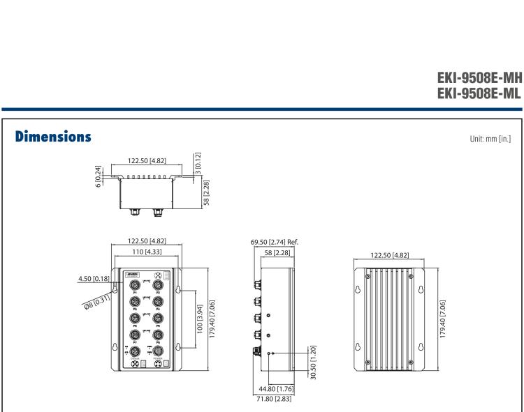 研華EKI-9508E-ML 8個(gè)百兆M12端口非網(wǎng)管EN50155交換機(jī)， 支持24/48 VDC電