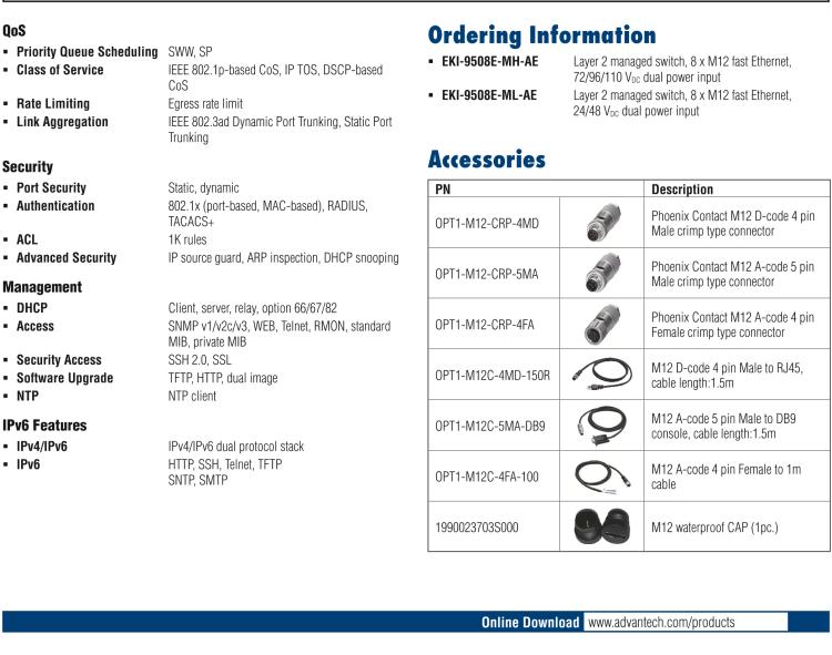 研華EKI-9508E-ML 8個(gè)百兆M12端口非網(wǎng)管EN50155交換機(jī)， 支持24/48 VDC電