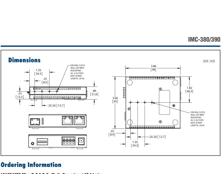 研華IMC-390-SM-PS Mini PoE+ Media Converter, 1000Mbps, Single mode 1310nm, 15km, SC, AC adapter w/o power cord