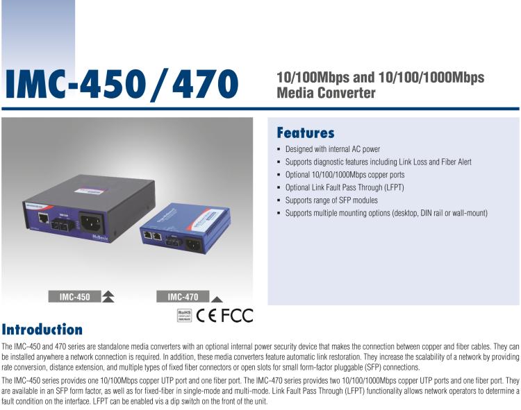 研華IMC-450-M8ST-US Standalone Media Converter, 100Mbps, Multimode 850nm, 2km, ST ,AC adapter (also known as McBasic 855-10929 )