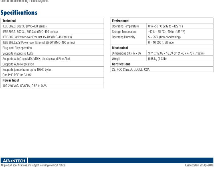 研華IMC-490-SFP Standalone PoE+ Media Converter, 1000Mbps, SFP, AC adapter