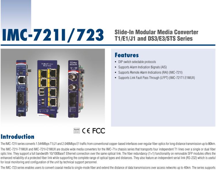 研華IMC-723-SE Managed Modular Media Converter, DS1, Single mode 1310nm, 40km, SC (also known as iMcV 850-14403)