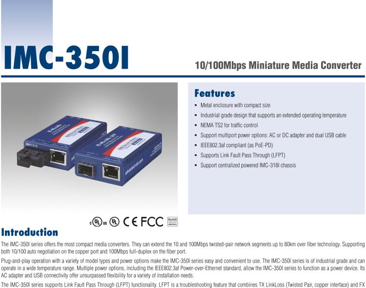 研華IMC-350I-M8-A Mini Hardened Media Converter 100Mbps, Multimode 850nm, LFPT, 2km, SC