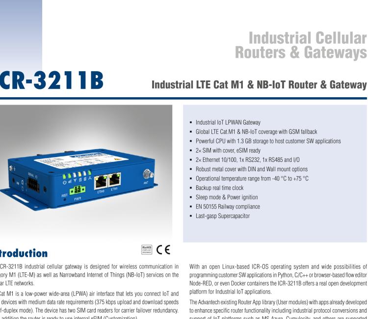 研華ICR-3211B ICR-3200, LTE catM1, NB-IoT, 1xETH, 1xRS232, 1xRS485, SUPERCAP, No ACC