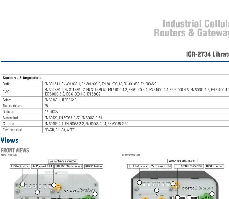 研華ICR-2734W ICR-2700, EMEA, 2x Ethernet, USB, Wi-Fi, Metal, Without Accessories