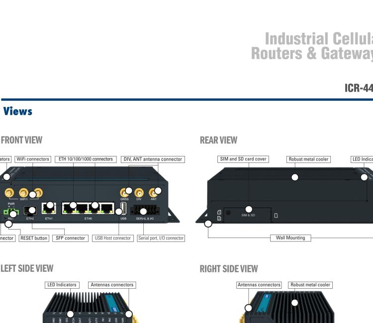 研華ICR-4434S ICR-4400, GLOBAL, 5x Ethernet, 1x RS232, 1x RS485, CAN, PoE PSE+, SFP, USB, SD, Without Accessories