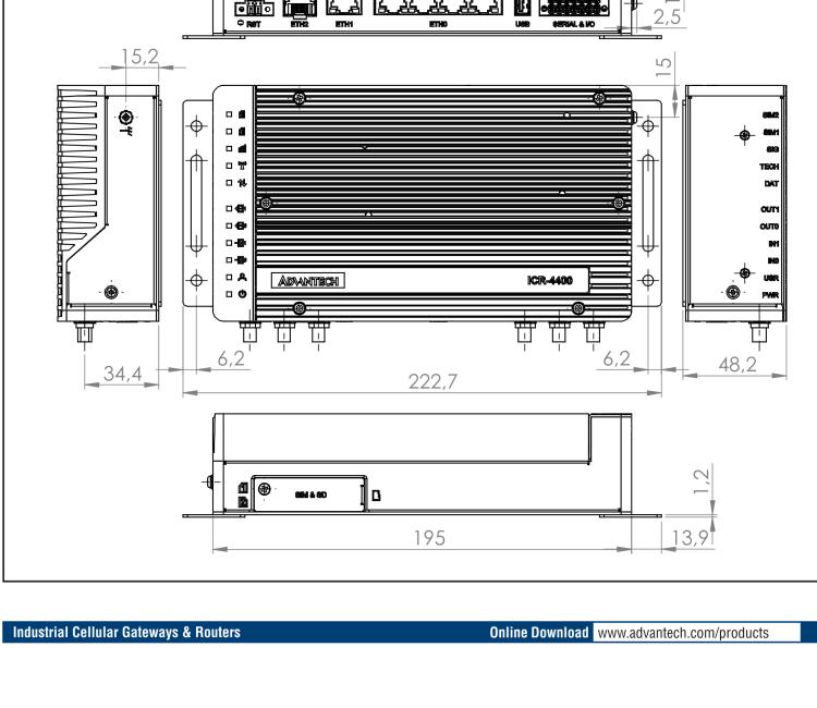 研華ICR-4434S ICR-4400, GLOBAL, 5x Ethernet, 1x RS232, 1x RS485, CAN, PoE PSE+, SFP, USB, SD, Without Accessories