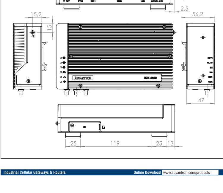 研華ICR-4401W1S ICR-4400, GLOBAL, 5xETH, 1× RS232, 1× RS485, CAN, PoE PSE+, WIFI, SFP, USB, SD, No ACC