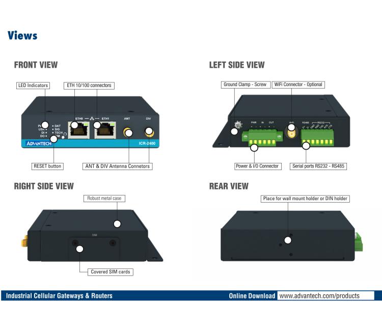 研華ICR-2431W ICR-2400, EMEA, 2x Ethernet , 1x RS232, 1x RS485, Wi-Fi, Metal, Without Accessories