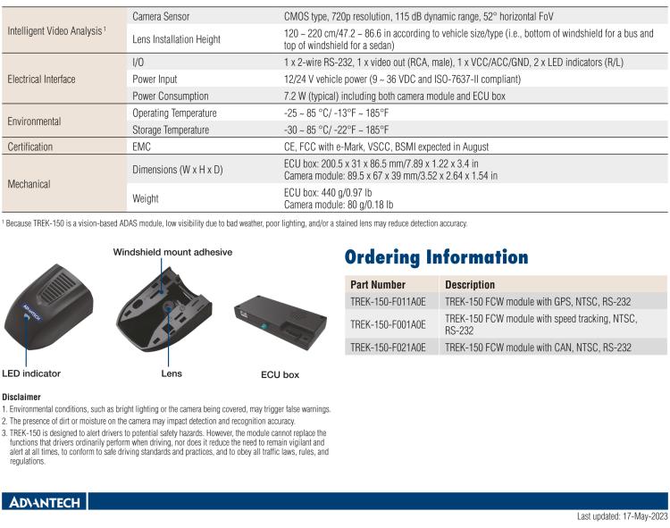 研華TREK-150 Front Collision Avoidance ADAS Module