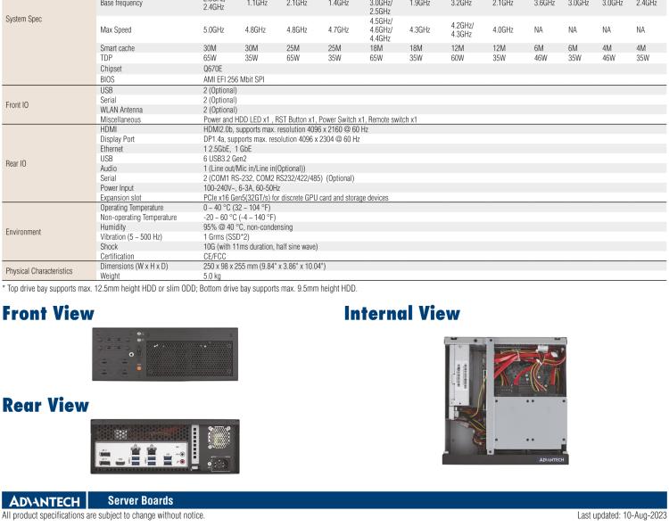 研華EPC-B2278 適配Intel 第12代 Core i 系列處理器，搭載Q670E芯片組。2U高度，精簡尺寸，性能強勁，是小尺寸高性能場景的理想解決方案。