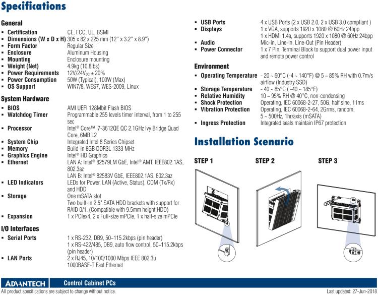 研華UNO-3483G 高效能嵌入式無風(fēng)扇工業(yè)電腦，搭配 Intel? Core? i7 處理器，2 x GbE, 2 x mPCIe, HDMI/VGA