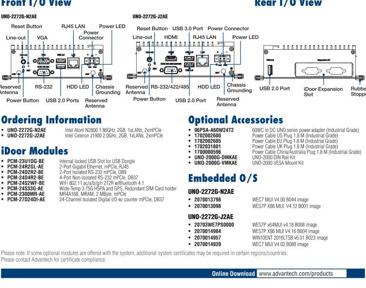 研華UNO-2272G 袖珍型嵌入式工控機(jī)，搭配Intel? Atom?處理器，1 x GbE, 2 x mPCIe, VGA/HDMI