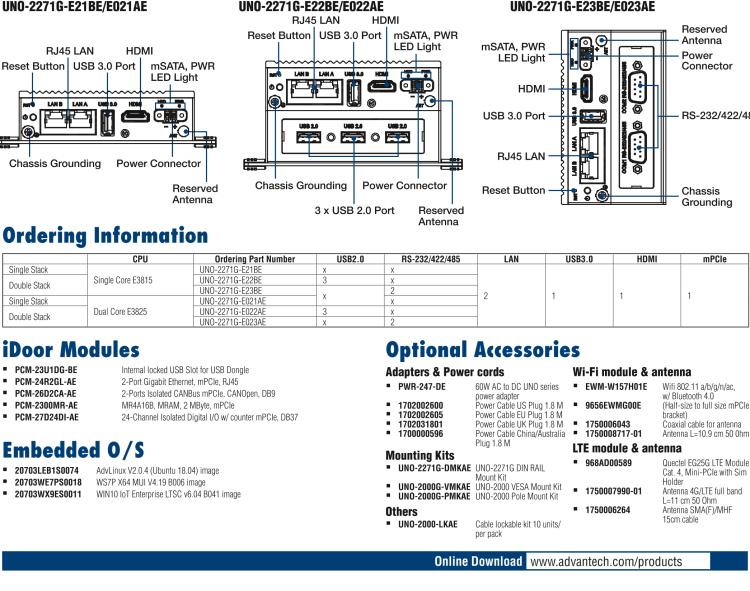 研華UNO-2271G 小型智慧工廠數(shù)據(jù)網關，搭載Intel? Atom?處理器，2 x GbE, 1 x mPCIe, HDMI, eMMC