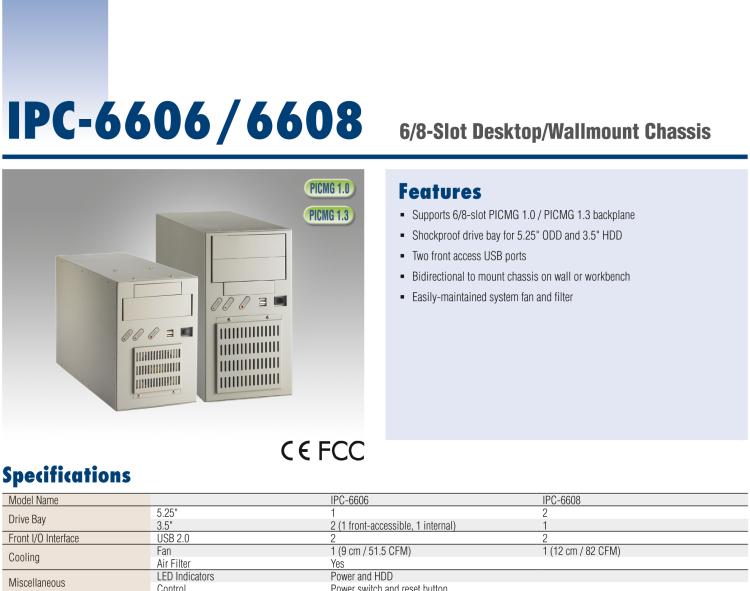 研華IPC-6608 8/6槽桌上/壁掛式機箱/標(biāo)準(zhǔn)PS/2電源與冗余電源