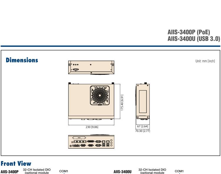 研華AIIS-3400 Compact Vision System, Supports Intel? 6th generation Core i CPU, 4-CH Camera Interface for GigE PoE or USB 3.0