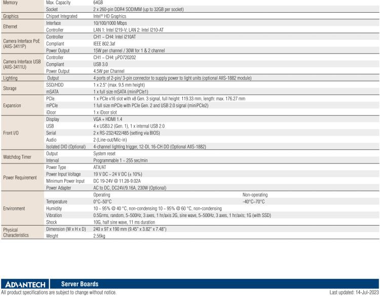 研華AIIS-3411 緊湊型視覺系統(tǒng)，支持Intel? 第10代 Core i CPU, 4路攝像頭支持 GigE PoE或 USB 3.0接口, PCIe擴(kuò)展槽, 支持4路光源和隔離DIO