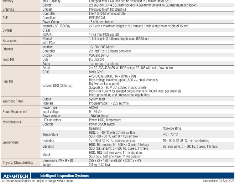 研華AIIS-5410P 無風(fēng)扇視覺系統(tǒng)，Intel Core? i 處理器，4通道 GigE PoE 相機(jī)界面和 PCIe 插槽