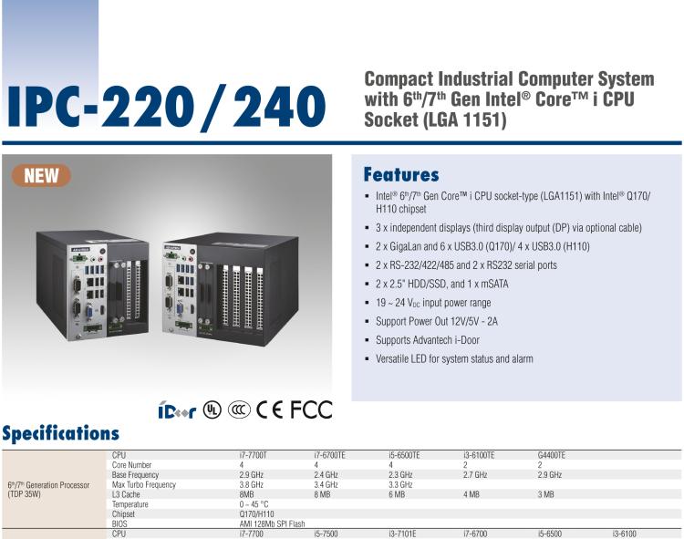 研華IPC-240 緊湊型工業(yè)電腦，帶第六/七代Intel? Core? i CPU插槽(LGA 1151)